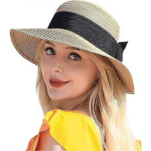 Chapeau de plage en paille à larges bords pour femme, pliable et enroulable, protection UV UPF 50+