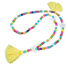 Collier bohème à pendentif en perles de bois et pompon, bijou pour femme