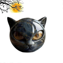 Sculpture artisanale de chat noir en pierre - Décoration élégante pour la maison et cadeau