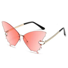 Lunettes de soleil œil-de-chat oversize sans monture pour femme, motif libellule, papillon et diamant, style mignon, luxueux et tendance.