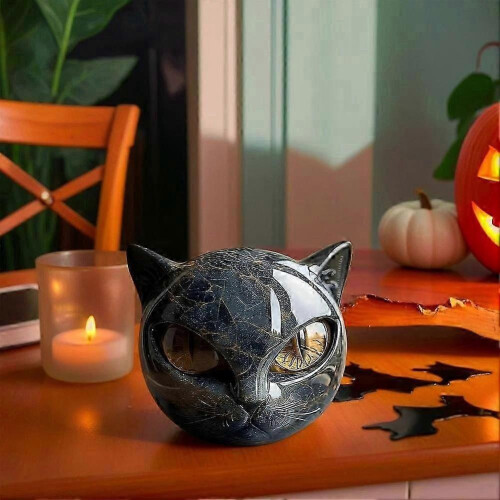 Artisan Black Cat Stone Sculpture Elegant Home Dcor & Gift 1