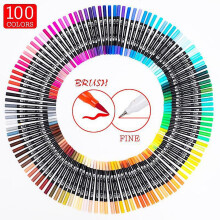 Set di 100 pennarelli a doppia punta con punta a pennello, ideali per scrapbooking, colorazione e creazione di biglietti.