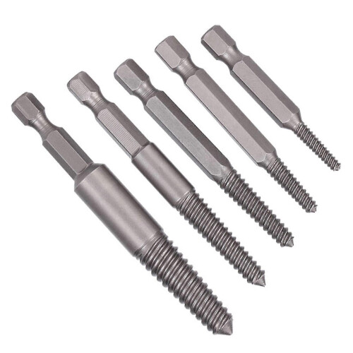 5pcs Hex Shank Fine Teeth Broken Screw Extractor Damaged Bolts Removal Tool Easy Out Kit 1