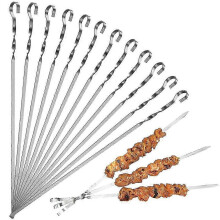 Lot de 20 brochettes plates en acier inoxydable pour barbecue, bâtonnets à chiche-kebab en métal
