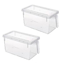 BPA-Free Clear Plastic Fridge Organizer Boxes with Lids 2-Pack Kitchen Food Storage Set for Home