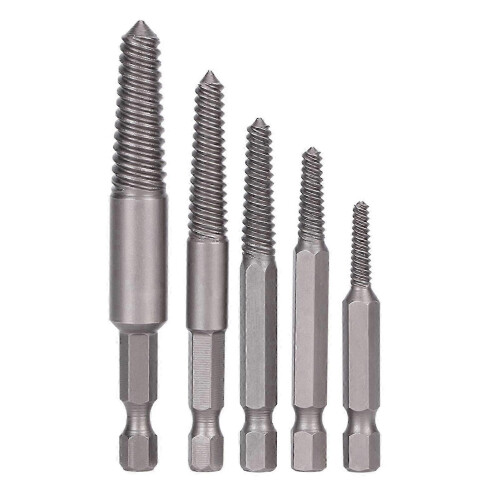 5pcs Hex Shank Fine Teeth Broken Screw Extractor Damaged Bolts Removal Tool Easy Out Kit