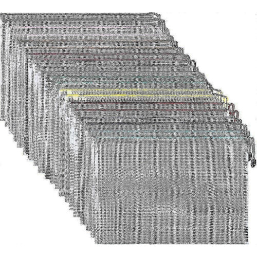 Pochettes zippées Ipow, lot de 30, format A4, en filet, avec fermeture éclair.