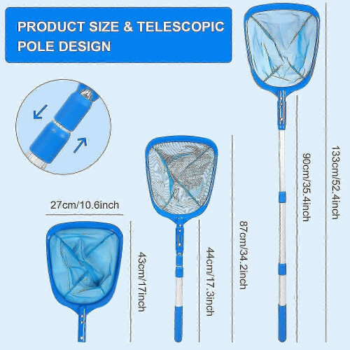 Swimming Pool Spa Landing Net Retractable Pole Robust Frame Skimmer Basin Carp Net 1