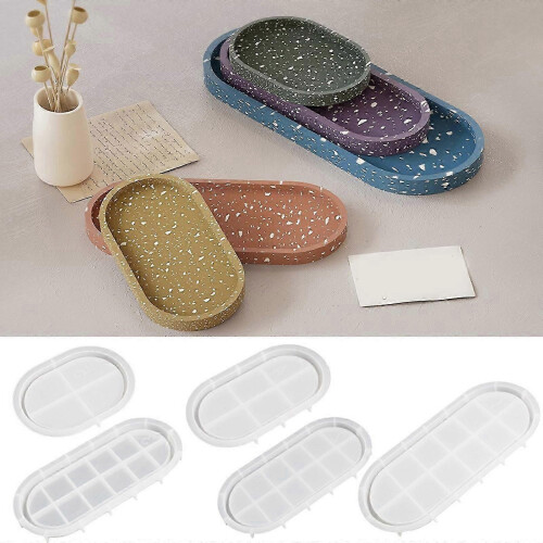 Elliptic Silicone Resin Tray Fruit Dish Cement Plate Molds for Casting Craft Decorations 1