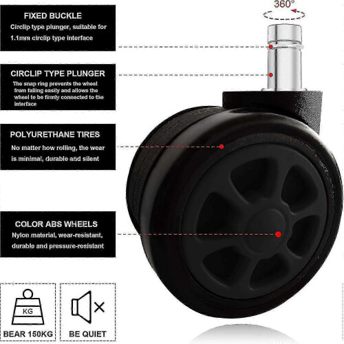 5-Pack Gaming Chair Casters Anti-Fall Smooth Gliding Replaceable Replacement Wheels Black 2