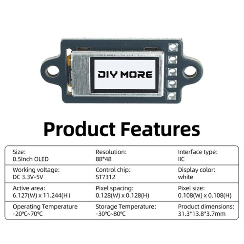 5Pcs 0.5 Inch OLED Display Module with ST7312 Driver IC for DIY Electronics Projects 1