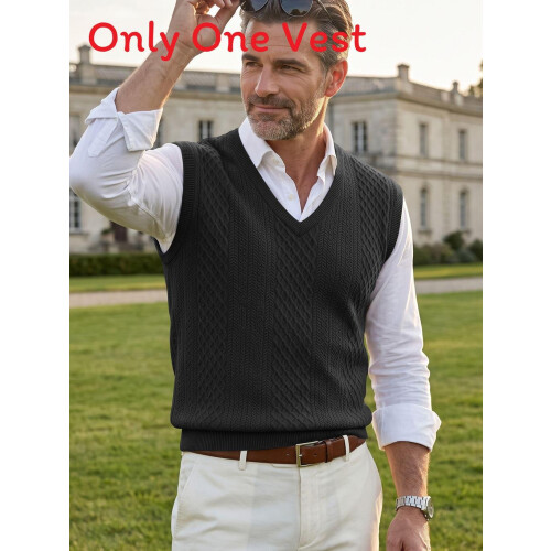 (Black,S)Men Sleeveless Knit Top With Polyester Fabric Fine Textured Pattern Spring Fall