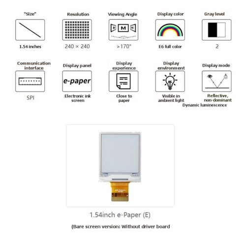 1.54inch E-Paper E6 Full-Color Electronic Ink Screen 240x240 Pixels Low Power Consumption E-Paper 1