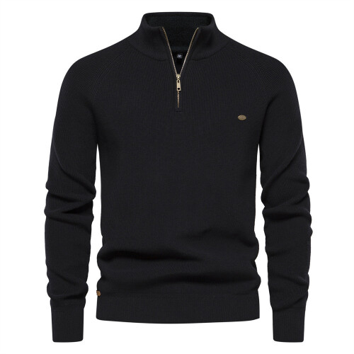 (Black,S)Herren Herbst Langarm Strick mit einfarbigem Design für urbane Freizeitkleidung