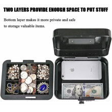 Small Cash Box with Combination Lock, Durable Metal Money Box with 3 Digit Code Lock and Cash Compartment, 7.87x6.3x3.35 Inch Black