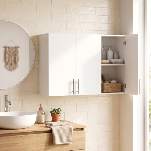 Homcom HOMCOM Bathroom Wall Cabinet, 3 Doors, Adjustable Shelf, High Gloss White