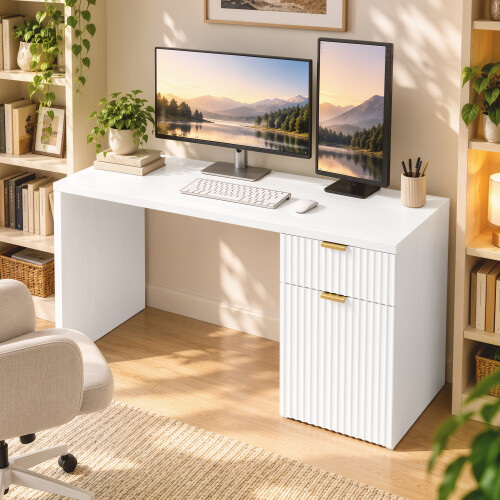Homcom HOMCOM Computer Desk with Drawer, Reversible Office Des, White