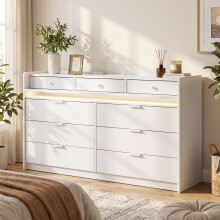 HOMCOM Chest of Drawers for Bedroom with LED Light & Charging Station, White