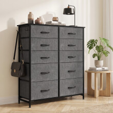 HOMCOM Fabric Chest of Drawers, 10 Drawer Dresser for Bedroom, Grey