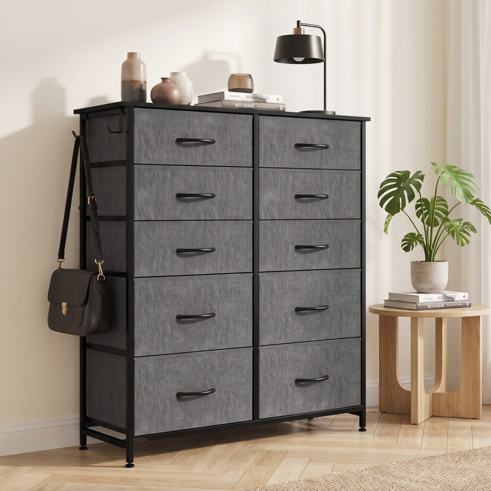 Homcom Unisex Grey Fabric Chest Of Drawers, 10 Drawer Dresser For Bedroom, - Image 2