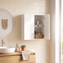 HOMCOM Bathroom Wall Cabinet, 2 Doors, Adjustable Shelf, High Gloss White