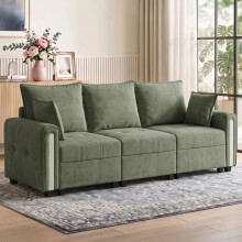 HOMCOM 3 Seater Sofa with Lift-Up Storage, 228 cm Velvet Couch, Dark Green