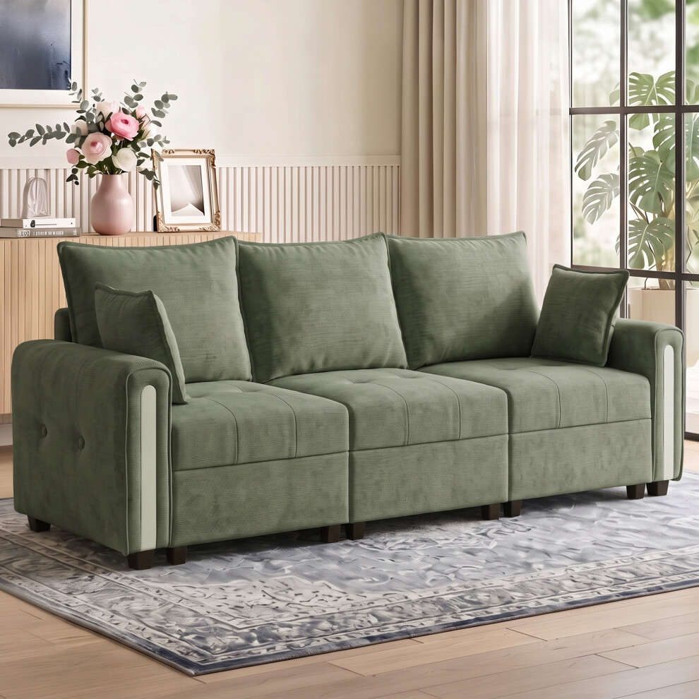 B&Q - 3 Seater Sofa With Lift-Up Storage228 Cm Velvet CouchDark Green - Image 3