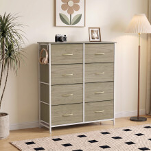 (Yellow) HOMCOM Chest of Drawers for Bedroom, 8 Fabric Drawers