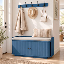 (Blue) HOMCOM Hallway Furniture Set with Shoe Bench and Coat Rack