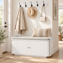 (White) HOMCOM Hallway Furniture Set with Shoe Bench and Coat Rack