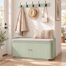 (Green) HOMCOM Hallway Furniture Set with Shoe Bench and Coat Rack