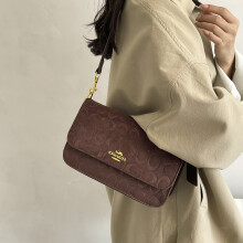 (Coffee color) Women's flocked embossed flap baguette bag