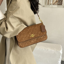 (Brown) Women's flocked embossed flap baguette bag