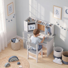 AIYAPLAY Kids Desk and Chair Set w/ Cabinets for Ages 5-12 Years, Grey