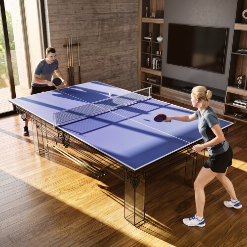 SPORTNOW 9 ft Folding Ping Pong Table Top for Billiard Tables with Net 1
