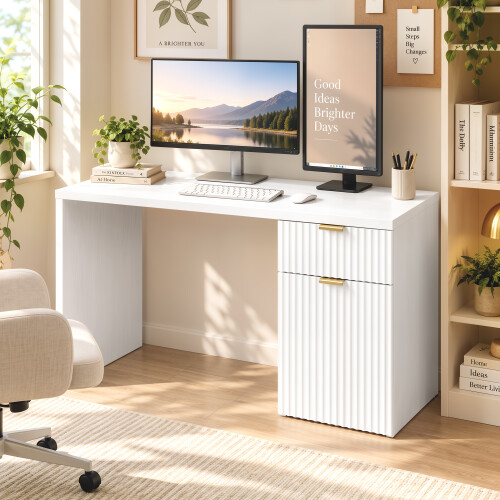 Homcom HOMCOM Computer Desk with Drawer, Reversible Office Des, White 1