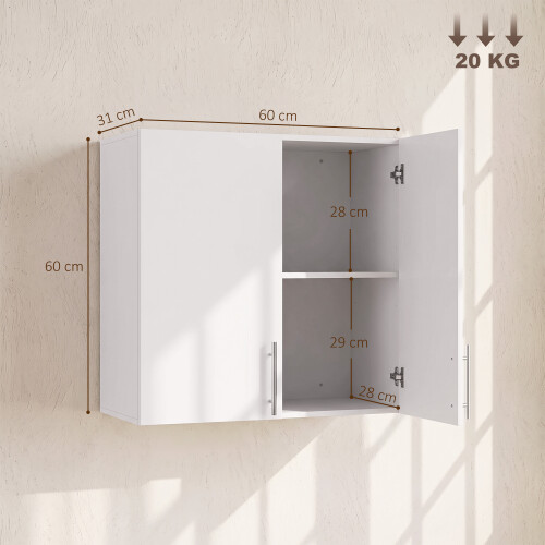 Homcom HOMCOM Bathroom Wall Cabinet, 2 Doors, Adjustable Shelf, High Gloss White 2
