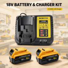 18V Lithium Ion Battery & Charger Kit, 2 Pack 8.0Ah Replacement Batteries, DCB112 UK Plug Charger Compatible with 18V Power Tools
