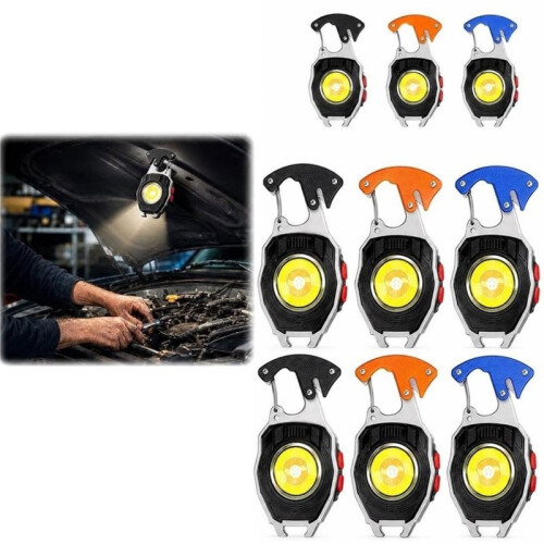 Portable Multifunctional Keychain Flashlight Rechargeable Cob Work Light , with USB Charging for Car Repair, 6PCS