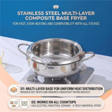 201 Stainless Steel Japanese Deep Fryer Pot WithThermometer Oil Drain Pot Air Fryer Multifunctional Fryer 24CM