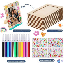 8-Piece DIY Painted Photo Frame Set: Includes Unpainted Wooden Photo Frames, 12 Paint Pens, and 4 Sticker Sheets