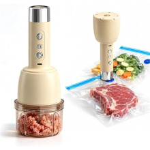 Appareil Sous Vide Compact pour Aliments avec Hachoir à Viande, 6 Lames en Acier Inoxydable, Sacs Scellés, Robot Culinaire Portable