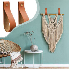 16 Pcs PU Leather Wall Hooks Wall Hanging Straps Pu Leather Curtain Rod Holder Towel Holders for Wall Faux Leather Strap