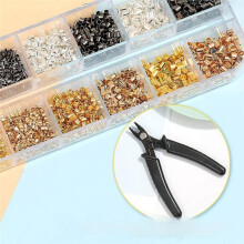 12-Compartment Mixed-Color Crimp Tube Set for Jewelry Making - Includes Crimping Pliers, Beading Wire, and Tweezers