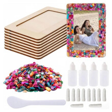 8 Packs DIY Colorful Stone Photo Frame Kits (for 4x6 Inch Photos) - Wooden Photo Frame Kits