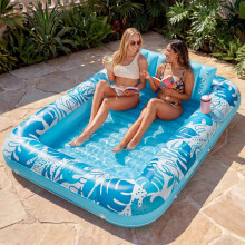 Sloosh opblaasbaar zwembadbed, 216 x 145 cm, blauw, met bekerhouders en hoofdsteun voor 2 personen
