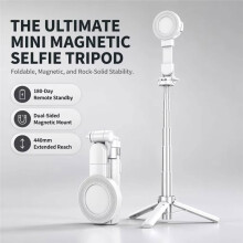 Pocket Dual-Sided Magnetic Selfie Stick Cell Phone Stand Extendable Tripod with Remote Control for Phone WHITE