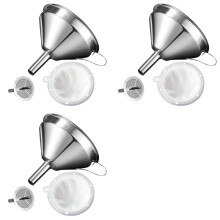3 Set 5.1 Inch 304 Stainless Steel Kitchen Funnel with 200 Mesh Food Filter Strainer for Transferring Liquids, Oil