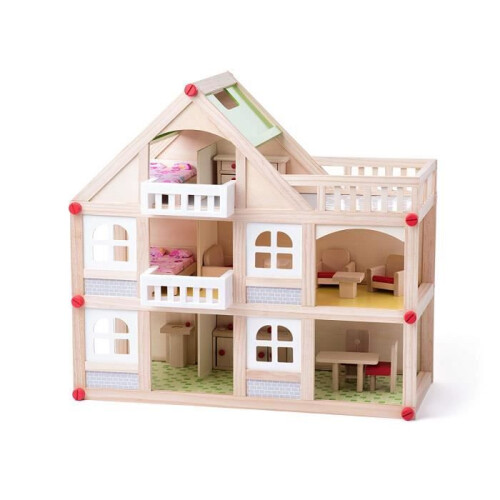 Bambola - Woodyland - Casa a 2 piani - Balcone - Accessori - Multicolore 1