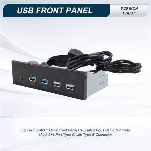 5.25 Pulgadas Usb3.1 Gen2 Panel Frontal Usb Hub 2 Puertos Usb3.0 + 2 Puertos Usb2.0 + 1 Puerto Type-C con Conector Type-E 2